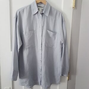 H&M Oversize Linen Viscose Blend Long Sleeve Button Up Shirt Sz XS